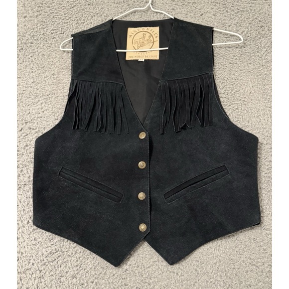 Other - Cowboy Leather Vest Mine Bills Outfitters Medium Western Biker Black Fringe Mens